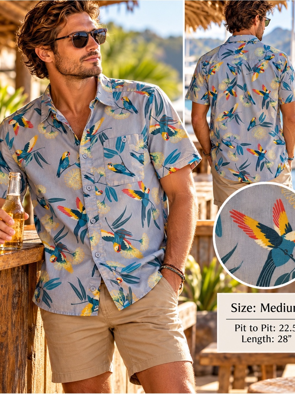 Patagonia Men’s M Go-To Shirt Parrots Ghost Purple Tropical Button Up
